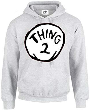 Thing Two 2 and Thing One 1 Coppie Divertente Costume Gatto Twins Top Unisex Fit Felpa con Cappuccio Jumber Top Grigio M
