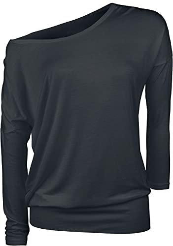 RED by EMP Fast and Loose Langarmshirt Damen - Schwarzes Longshirt mit U-Boot-Ausschnitt & Weitem Schnitt - Lässiges Damen-T-Shirt aus Viskose, exklusiv bei EMP