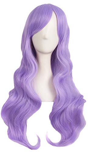 MapofBeauty 28 Zoll/70cm Seitenscheitel Pony Charmante Frauen Lange Lockige Volle Haar Gewellt Perücke (Hell Lila)