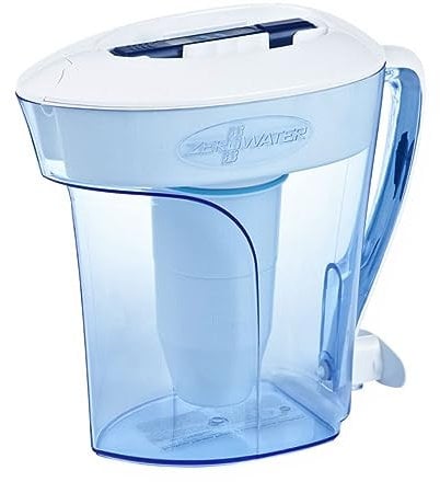 ZeroWater Caraffa Filtrante per Acqua a 5 Fasi da 2,4 L - Brocca Acqua Filtrante con Certificazione NSF - Riduce la Presenza di Piombo PFOA/PFOS e Altri Metalli Pesanti - Bianca e Blu