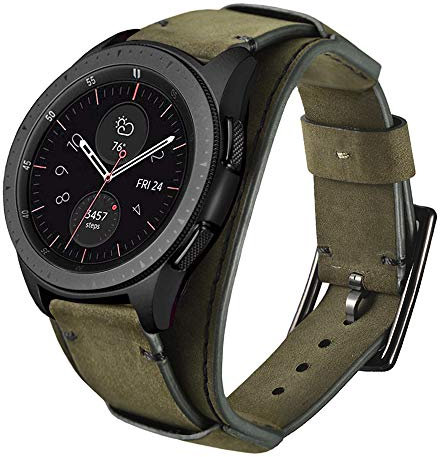 Leotop Compatible with Samsung Galaxy Watch 46mm/Gear S3 Frontier/Galaxy Watch 3 45mm /Classic Strap, 22mm Replacement Genuine Leather Cuff Band with Stainless Steel Buckle for Men Women (22mm, Green)