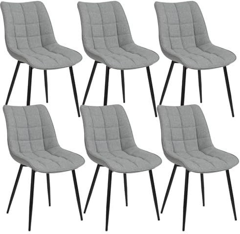 WOLTU Esszimmerstühle 6er Set Küchenstuhl Polsterstuhl Wohnzimmerstuhl Sessel mit Rückenlehne, Sitzfläche aus Leinen, Metallbeine, Hellgrau BH206hgr-6