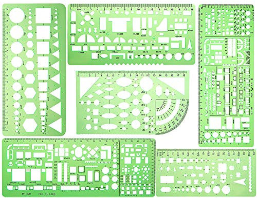 KINDPMA 6 Stück Zeichenschablone Technisches Zeichnen Geometrische Schablone Architektur Kreisschablone Geometrie Set Elektro Vorlage Lineal Set für Elektrotechnik Maschinenbau Architektur