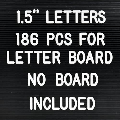 1.5 Inch Letters (No Board Included),186 Pieces Including Big Characters, Numbers & Symbols for Changeable Felt Message Boards, Letters Only (White)