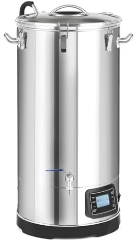 Klarstein Mundschenk Mash Tun - Mash Kettle Beer Brewing Set, Home Brewing, LCD Display, Touch Panel, Easy Emptying via Secure Drain Tap, Stainless Steel, 65 L