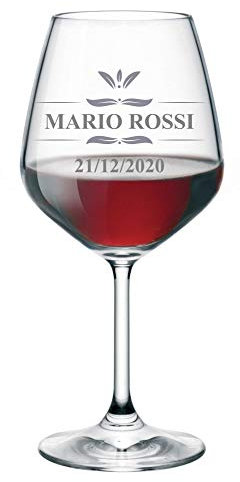Calice da vino personalizzato con nome incisione compleanno (nome e data di nascita) - idea regalo compleanno - regali originali - bicchiere in vetro chiaro, ca 500ml
