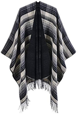 Petalum Damen-Schal, Stola, Winter, Herbst, mit Kapuze, mit Bommel, eleganter Stil, offen, modisch, für Damen, Schwarze Quaste, One size