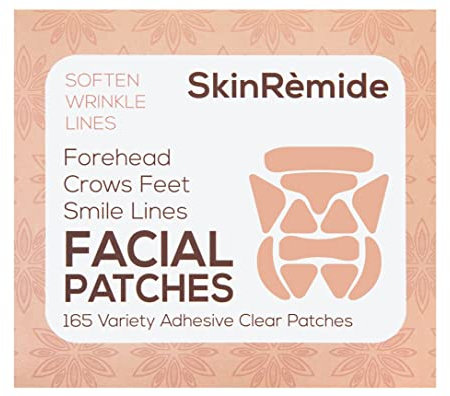 Skinremide Gesichts-Pflaster zum Glätten von Linien und Falten, 165 transparente Klebepflaster, verschiedene Formen für Stirnfalten, Smile-Linien, Krähenfüße, Linien und Falten stoppt Stirnfalten