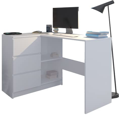 Framire Eckschreibtisch Links mit Schubladen Weiß 112 x 87 cm Modern N4L