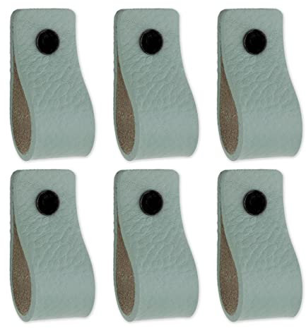 Brute Strength - Ledergriffe für Möbel - Blassgrün - 12 Stück - 12,5 x 2,5 cm - Schrankgriff, Türgriff für Küche, Bad, Schränke, Kommode, Holz