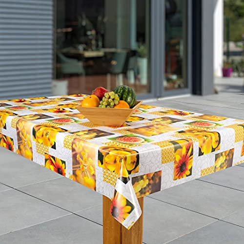 laro Wachstuch-Tischdecke Abwaschbar Garten-Tischdecke Wachstischdecke PVC Plastik-Tischdecken Eckig Meterware Wasserabweisend Abwischbar, Muster:Maya Sommerblume - gelb, Größe:100x140