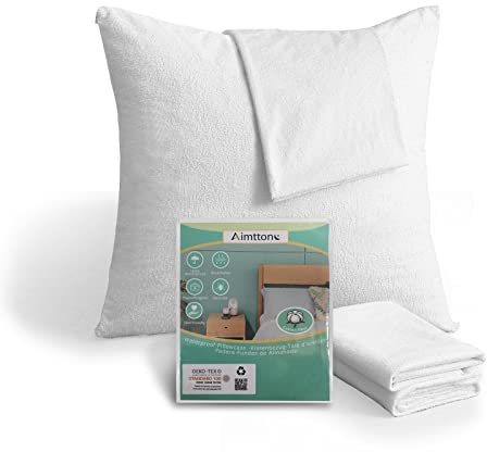 Aimtton Wasserdichter Kissenbezug 60x60 cm – Baumwolle 2 Stück Kissenschoner mit Reißverschluss – Atmungsaktiv, Hypoallergen, Anti-Milben (Weiß)