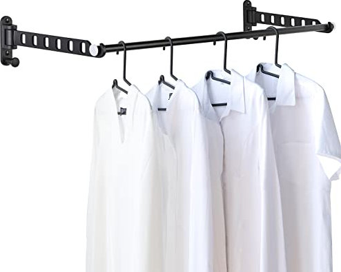 ZUIMENG Wand Kleiderständer Klappbar, 180°Drehbare Kleiderhaken kleiderstange, Wandhaken Hakenleiste Garderobenhaken kleiderlüfter für Balkon Waschküche Badezimmer (Schwarz, 2 Stück)