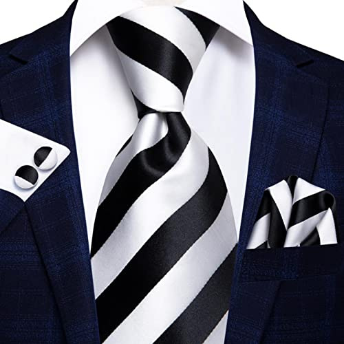 BAJIE Herren Krawatte Herren Weiß Schwarz Rot Gestreifte Krawatte Herren Krawatte Seide Hochzeit Einstecktuch Manschettenknöpfe Business