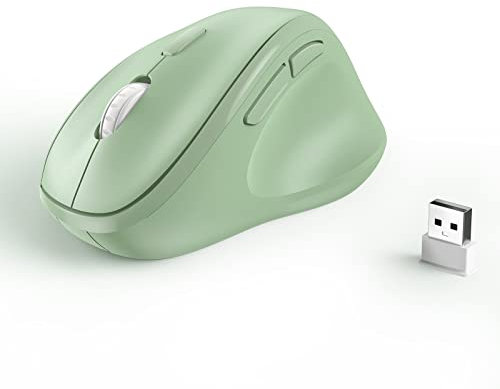 Souris Ergonomique sans Fil avec récepteur USB pour PC, Ordinateur Portable et de Bureau, Souris Verticale Ergonomique avec clics Silencieux, Longue durée de Vie, jusqu'à 1600 DPI et 1 Pile AA, Vert