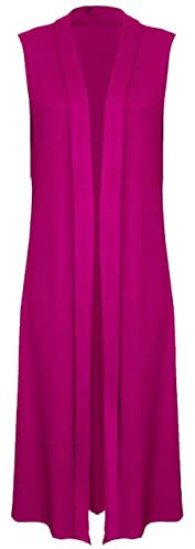 MA Online Cardigan long uni à manches longues pour femme, Sans manches Fuchsia, 44-46