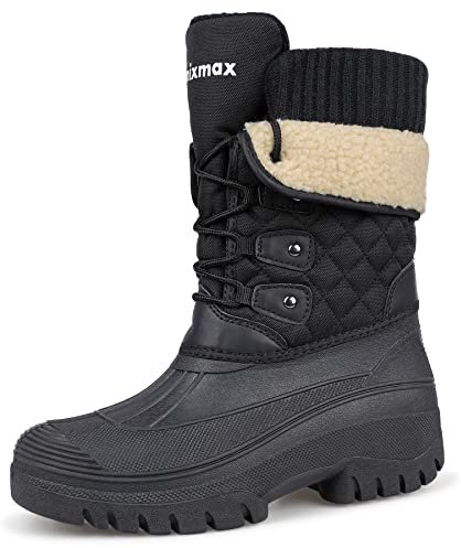 Knixmax Outdoor Stivali Donna Invernali Calda Fodera in Peluche Stivali invernali con tomaia impermeabile e suola antiscivolo per uso esterno Nero EU42