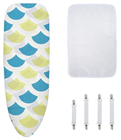 Coptiner Ironing Board Cover and Pad 148x48cm Replacement Ironing Board Covers with 4 Adjustable Fasteners and Protective Mesh Easy-Fit, Heat Reflective, Blue