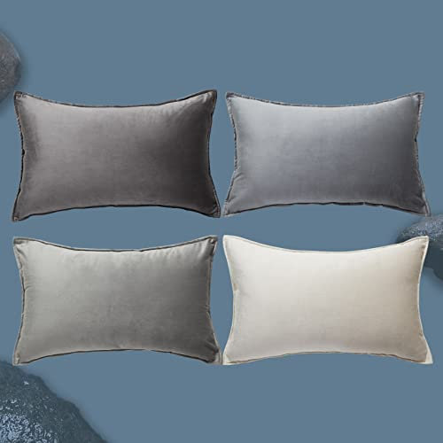 Topfinel Kissenbezug 30x50 grau 4er Set Samt Farbverlauf Kissenbezüge Kissenhülle sofakissen dekokissen Zierkissen Bezug deko für Sofa Schlafzimmer Wohnzimmer Balkon flauschig