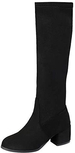 Lroey Reoly Stivali da Donna a Metà Polpaccio con Tacco a Blocco, Stivali da Vestito Tacco Medio Punta Rotonda Boots Solid Zip 085 Nero Numero 42 EU