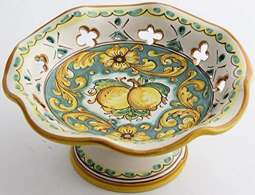 Centrotavola alzata piccola in ceramica siciliana giallo e verde di santo stefano di camastra decorata a mano Limoni Art 5