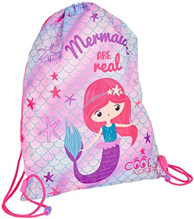 PERLETTI Einhorn Meerjungfrau Turnbeutel für Kinder - Schuhe Sportbeutel Rosa Silber für Kleine Mädchen - Schuhbeutel Sportsack für Kindergarten Grundschule Sport Reisen - 39x31 cm (Meerjungfrau)