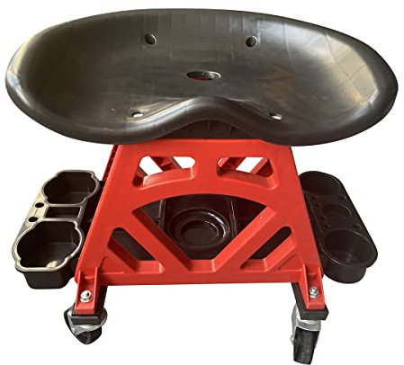 KATSU Tabouret d'Atelier à roulettes et Plateaux de Rangement d'Outils, Charge Max 136 kg, Mécanicien Siège Roulant Chaise de Travail de Réparation pour Garage Atelier