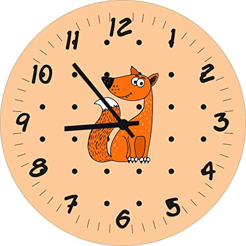 Shirtinstyle Kinderzimmeruhr mit Tiermotiv Fuchs Geschenk Uhr Kinder Handmade Wanduhr Wunschtext Name, 20cm, Farbe Beige