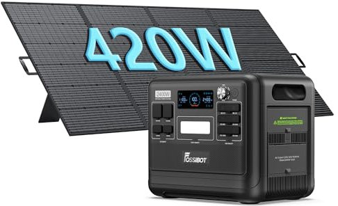 FOSSiBOT F2400 Generateur Electrique Portable Panneau Solaire 420W, 2048Wh LiFePO4 Générateur Solaire UPS, 3 Sortie CA 2400W (4800W Pic), 1100W Charge Rapide Power Station Camping, Voyage Vert