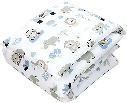 TupTam Kinder Gemusterte Bettdecken Set Ganzjahresdecke Bettdecke Kopfkissen Flachkissen 2tlg., Farbe: Zoo Blau, Größe: 135x100 cm