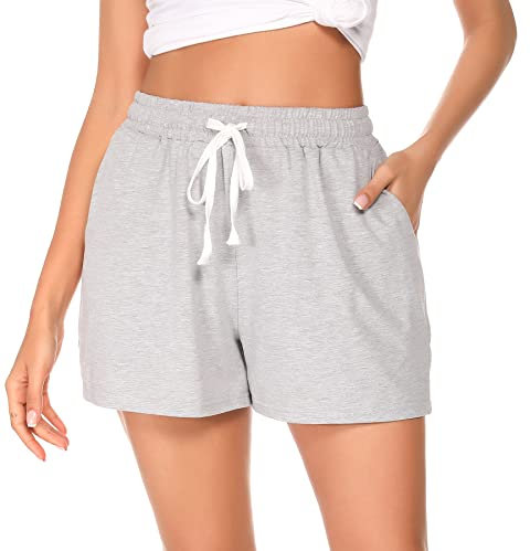 Lovasy Bas de Pyjama Femme Short de Pyjama d'été en Coton à Carreaux Léger Short de Nuit Grande Taille,Gris,XXL