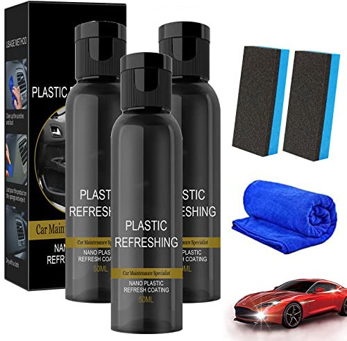 HIDRUO Ultishine Plastic Revitalizing Coating Agent Set, Plastic Refreshing Car Black, Powerful Stain Removal Kit for Car, Nano Plastic Refreshing Coating for Car Quick Restorer (50ML, 3PCS)