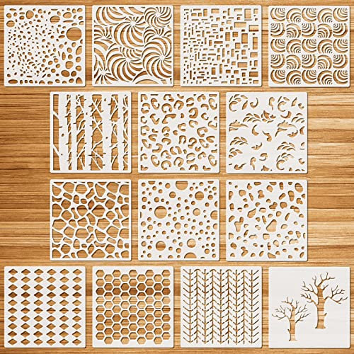 OOTSR 14 Stück Geometrische Zeichnen Malen Schablonen, Wiederverwendbare Zeichen Handwerk Schablonen für Zeichnen, Wandmalerei, Kunstwerke, Basteln und DIY-Projekte (15x15cm)