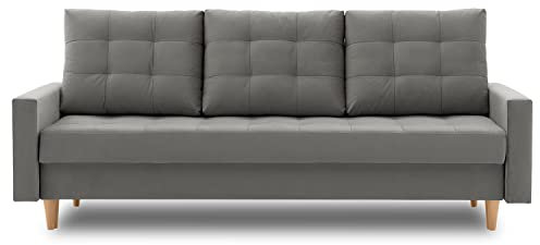 Couch Lena 215x92 mit schlaffunktion und Bettaksen - Klassisch Design - Auffälliger Kronos - Stoff - Kissen - Auswahl an Farben (Kronos 15)