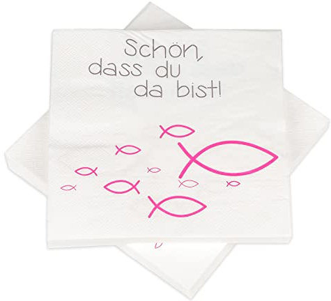KWODE Servietten Rosa, 32 Deko Taufe Mädchen, Servietten Schön dass du da bist, Tischdeko Konfirmation, Erstkommunion Deko, Kommunion Deko- 33x33 cm, 32 Stück