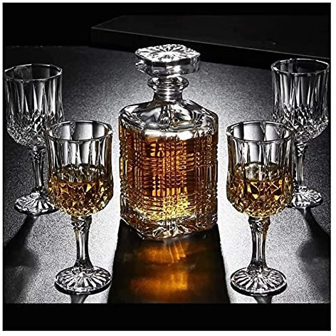 Decanter Whiskey Decanter Wine Decanter 7 Piece Whiskey Decanter and Glasses Set Crystal with Cover Whisky Decanter 750ml (A)