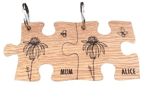Luck and Luck Personalised Friend Jigsaw Keyrings Flowers, Engraved Friendship Name Gifts, Gift For Best Friends, Family Keepsake Wooden Keyring Gift