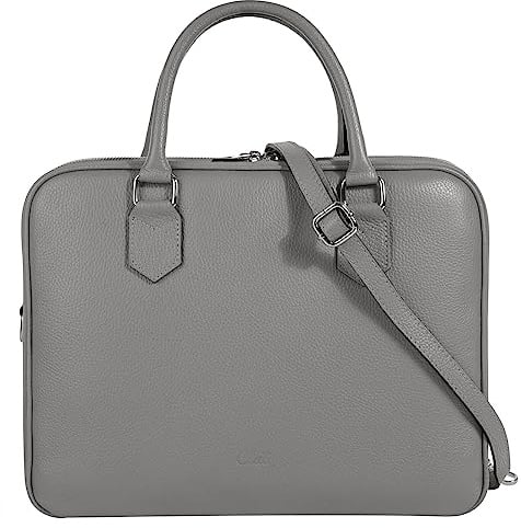 Cluty Aktentasche Echt Leder Damen Made in Italy, Smartphonefach, Business Tasche, Bürotasche mit Reißverschluss, Damen Handtasche aus Leder