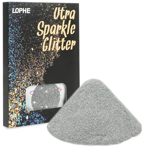 LOPHE Paillettes de Corps, Poudre Libre Scintillant, Poudre Paillette, Poudre Scintillante Maquillag pour Visage, Corps, Cheveux, Halloween, Fête, Noël, 100G(Argent)