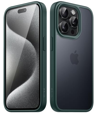 JETech Matte Case for iPhone 15 Pro 6.1-Inch, Shockproof Military Grade Drop Protection, Frosted Translucent Back Phone Cover, Anti-Fingerprint (Dark Green)