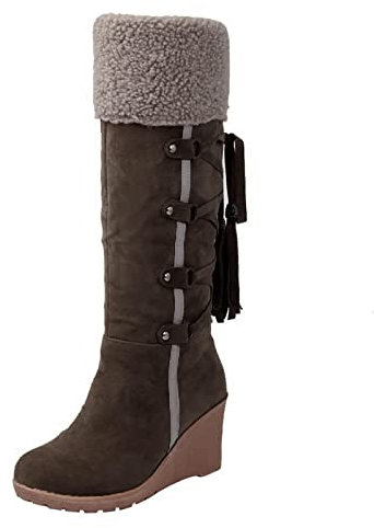 LOIJMK Donna 's After Sanding con Nappe Alta Barca Maniche Zeppa Stivali Da Neve Donna Nero Piatto 42, giallo., 42 EU