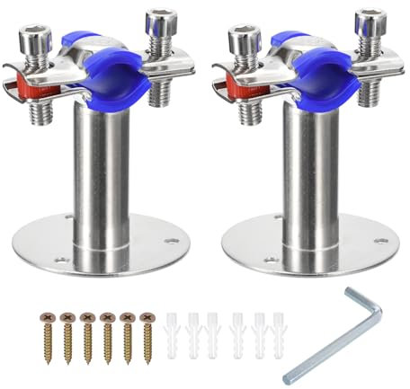 sourcing map 2 Stück Edelstahl-Rohrstützen Wandhalterung Deckenhalterung Rohrhalterung Verstellbare Klemme Rohrbänder mit Schrauben Fit für Dia 15-19mm Rohr Rohr Rohr