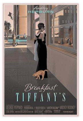 OffsuM Audrey Breakfast at Tiffany's Hepburn Poster (2) Retro Poster Metall Blechschild Chic Art Retro Eisen Malerei Bar Menschen Höhle Cafe Familie Garage Poster Wanddekoration 20 x 30 cm