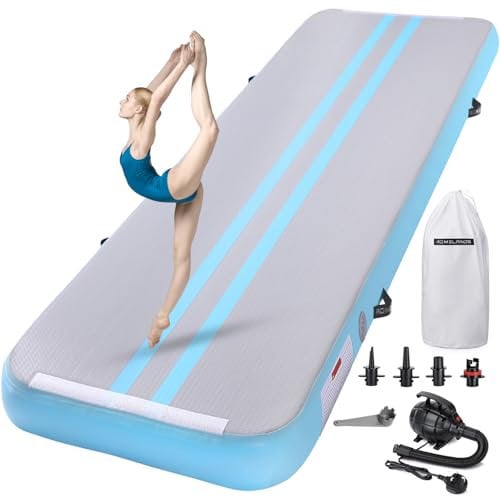 ROMELANDS Air Gymnastics Track Tumbling Mat, 16ft, 4-Inch Thick Inflatable Air Cushion Gymnastics Mat with Air Pump for Home, Gym, Cheerleading, Yoga, Dance & Water Fun