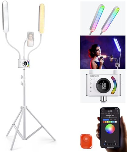 NEEWER BH40C Luce RGB per Estetica Aggiornata Control APP per Telefono/Touch Bar, Luce Video LED a Doppio Braccio con Controllo Separato Portatelefono/Borsa, 2500K-10000K 18 Scene per Tatuaggio Ciglia