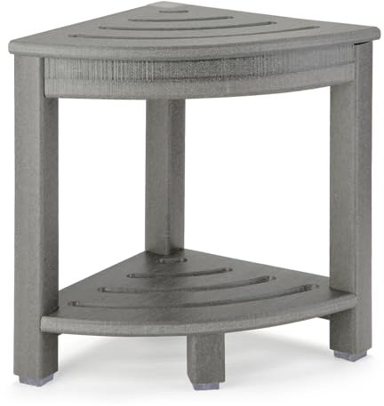 Apolimi HDPE Corner Shower Stool,Shower Bench Seat with Storage Shelf for Shaving Legs Plastic Spa Bath Step Foot Rest for Bathroom Small Place (Grey)