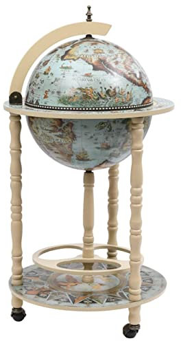 Rantry Cave à vin à globe de bar avec support en eucalyptus bleu, porte-bouteille à vin, meuble à vin, 47 x 47 x 102 cm (ouvert), 47 x 47 x 88 cm (fermé), idéal pour salle à manger