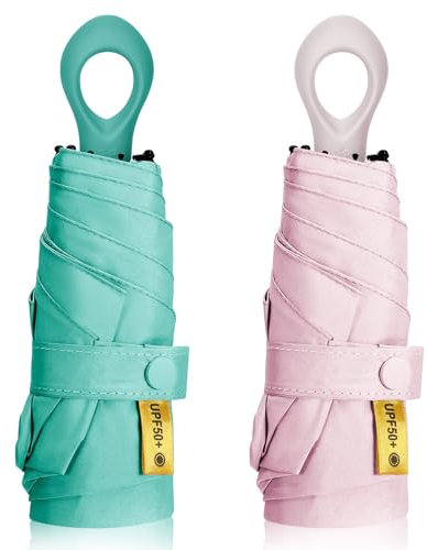 Utensilsto 2 Stück Faltender Regenschirm Klein, Ultraleichter Regenschirm Mini, Sonnenschutz Kleiner Regenschirm Kinder Schulranzen Sturmfest UV Schutz Taschenschirm für Herren und Damen
