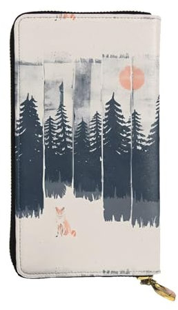 Wilderness Fox Art Unisex-Geldbörse aus Leder mit Reißverschluss, Kosmetiktasche für Party, Reisen, Urlaub, Geschenke, Schwarz , Einheitsgröße