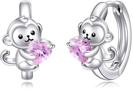 VONALA Affe Creolen Ohrringe, 925 Sterling Silber Tier Schmuck mit Rosa Zirkonia für Damen Mädchen Kinder (Affe)